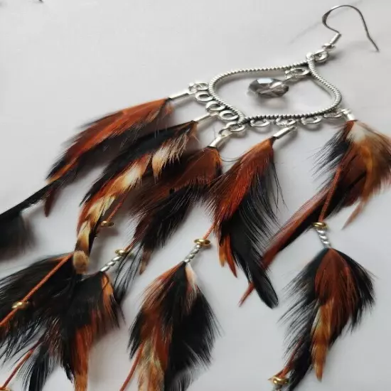 Long Boho Feather Earrings with Beaded Accents – Tribal Inspired Statement Jewel