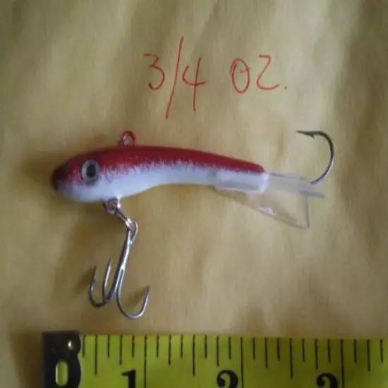 15 PCS. MINNOW JIGGING/CASTING FISHING LURE BAIT/ICE FISHING, 3/4 OZ. RED/WHITE