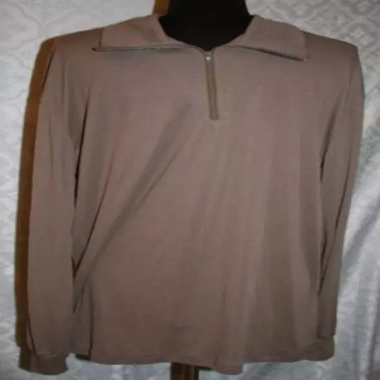 Military Mens Brown Khaki Undershirt XL Shirt Base Layer Half Zip Front