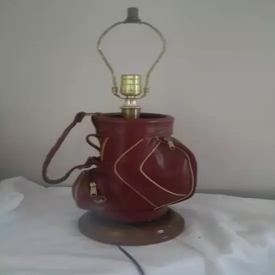 VINTAGE LEATHER LOOK GOLF BAG TABLE LAMP BURGUNDY