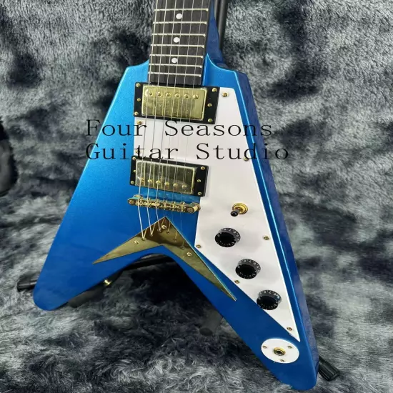 Blue Solid Body Custom Special Shape Electric Guitar 2H Pickups Fixed Bridge