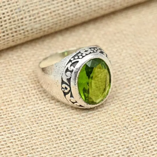 Beautiful Peridot Ring Statement Solid 925 Sterling Silver Handmade Ring QA-07