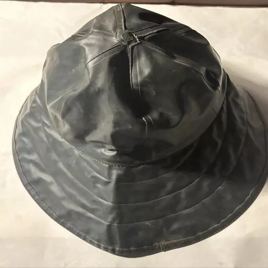 Vintage Helly Hansen PVC Sou'wester Poly Vinyl Rain Hat Green 59-60