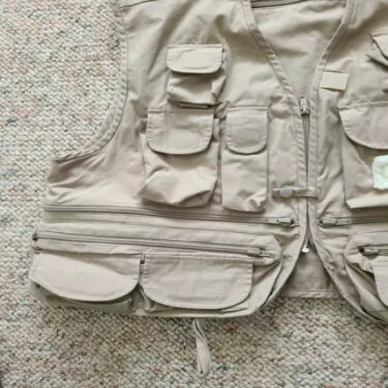 EUC Woodfield Men's Multi Pocket Fly Fishing Vest 20 Pockets Sz Large L Beige 