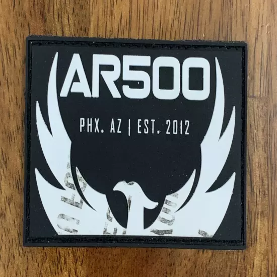 Patch Tactical AR500 PHX. AZ / EST. 2012 "Stamped" Black & White Vinyl Hook-Back