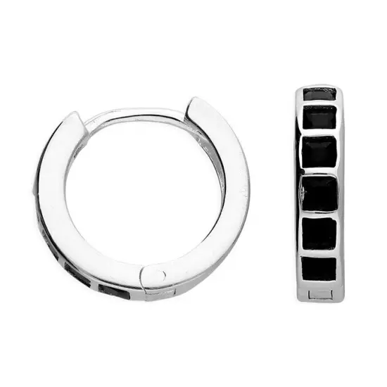 Men's Black CZ Princess Cut Huggie Hoop Earring Single Earring 925 Silver