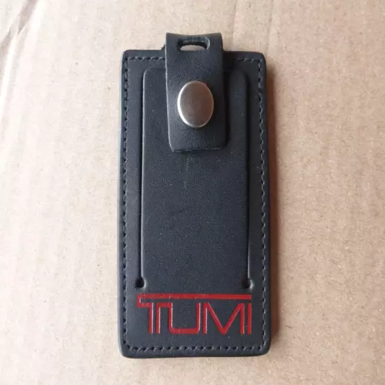 TUMI Alpha Black Leather Luggage Tag Red Lettering