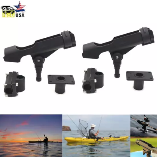 2PCS Adjustable Side Rail Mount Kayak Boat Fishing Pole Rod Holder Tackle Kit US