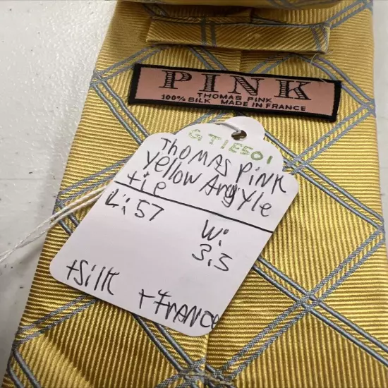 Thomas Pink Men's Yellow Argyle Silk Neck Tie $195