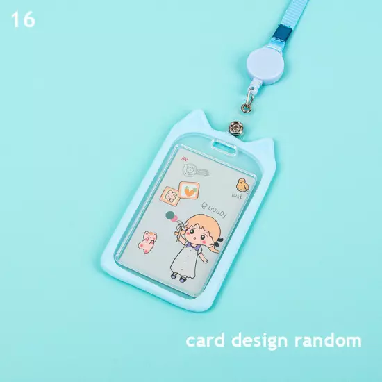 Cute Cat Ear ID Card Holder Retractable Reel Lanyard Credit Cover Case Kids Gift