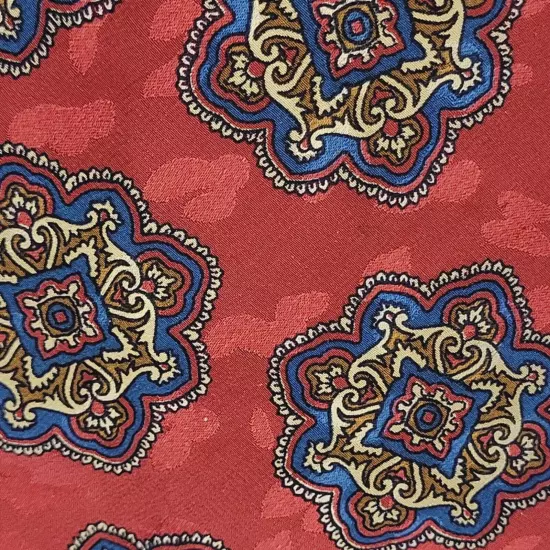 Addison on Madison Handmade Business Silk Necktie Deep Red w Medallion Pattern