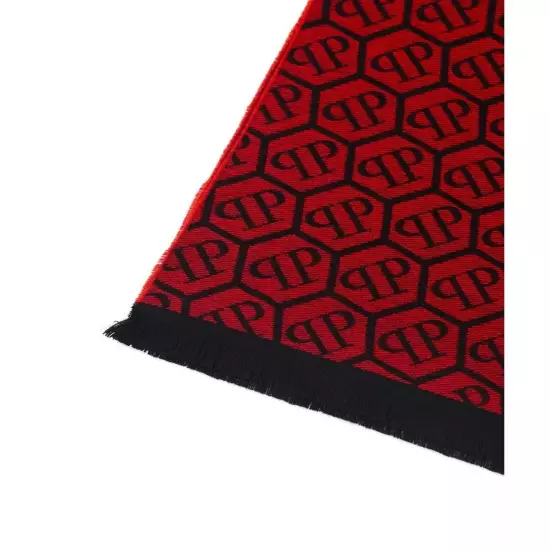 Philipp Plein Monogram Fringed Wool Blend Scarf - Scarves & Shawls - Red