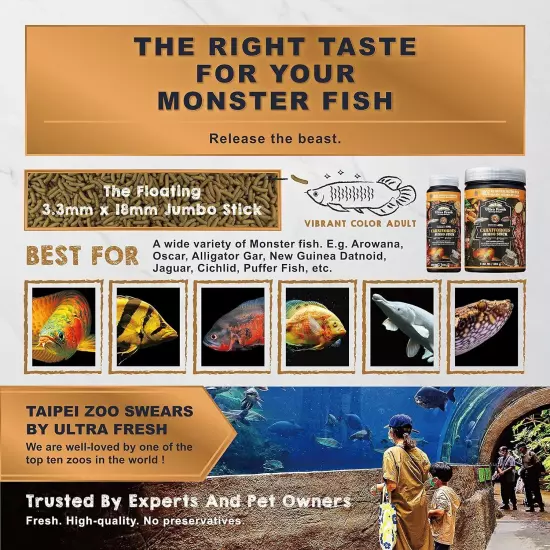 Ultra Fresh Monster Fish Food, Wild Sword Prawns, Floating Sticks for Oscars, Ba