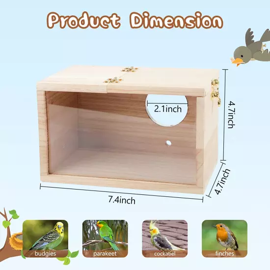 Parakeet Nesting Box Transparent Bird House for Cage Natural Wood Breeding Box f