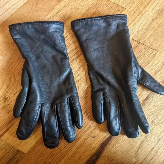 Black Leather Gloves Size Medium With Lambwool Cashmere Lining