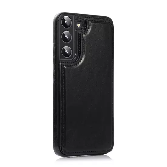 Back Flip Leather Wallet Cover Case for Samsung Galaxy S22 Plus-Black