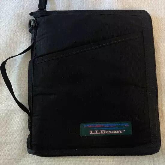 VTG LL Bean Travel Organizer Passport Wallet Black Nylon Zip Around