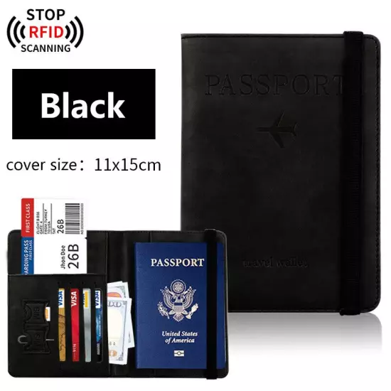 RFID Pu Leather Strap Passport Bag Holder Multi-Function ID Bank Card Wallet