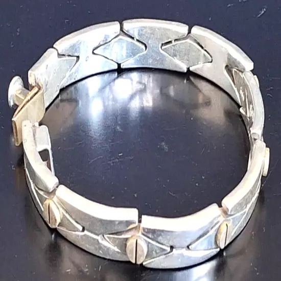 MEN'S TAXCO STERLING SILVER AND BRASS SCREW DESIGN BRACELET