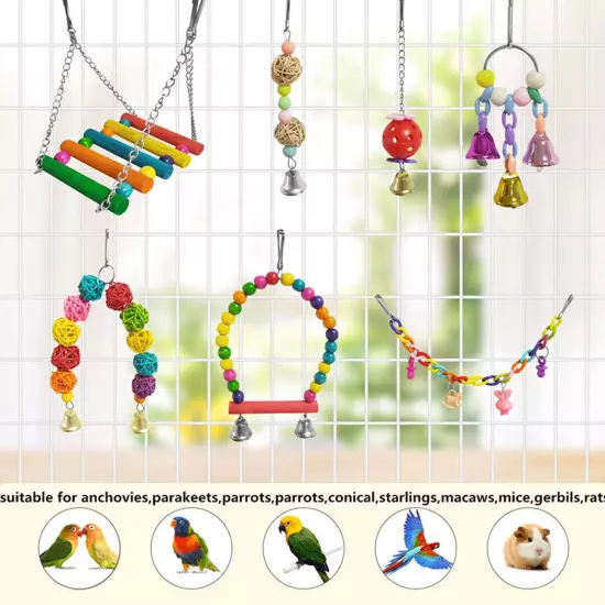 13pcs Swing Parrot Chewing Toy Set Rattan Chain Hanging Standing Climbing