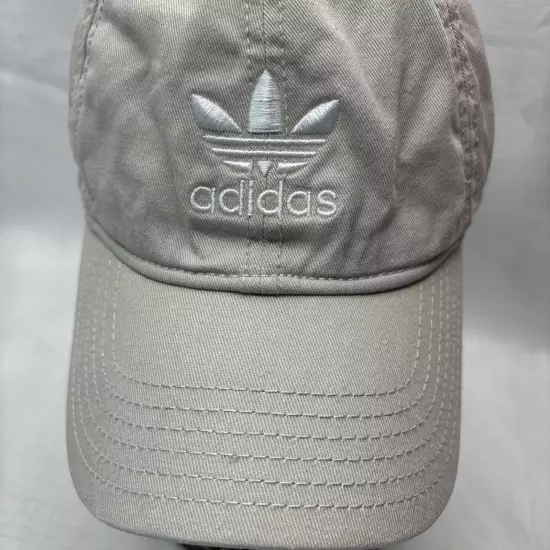 Adidas Dad Hat Beige Cap Strap Back Cotton Adjustable Trefoil Logo Curved Brim