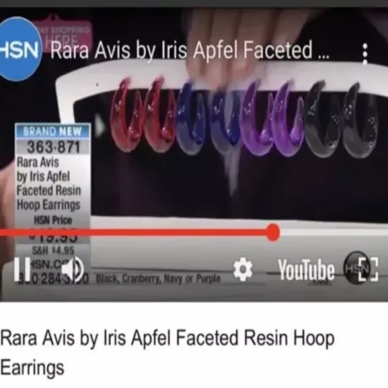 Rara Avis By Iris Apfel BLUE Faceted Translucent Resin Hoop Earrings 2014 HSN