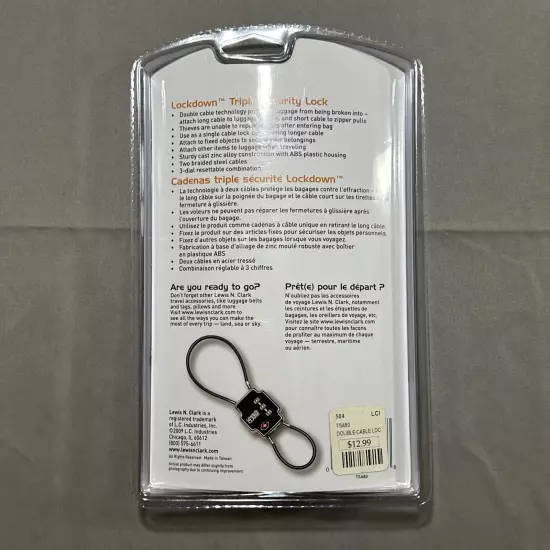 Lewis N Clark Triple Security Lock Padlock Luggage New In Box Double Cable