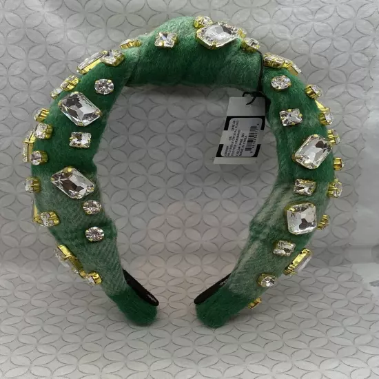 Lele Sadoughi Faceted Rectangle Crystal Plaid Knotted Headband Pine Green