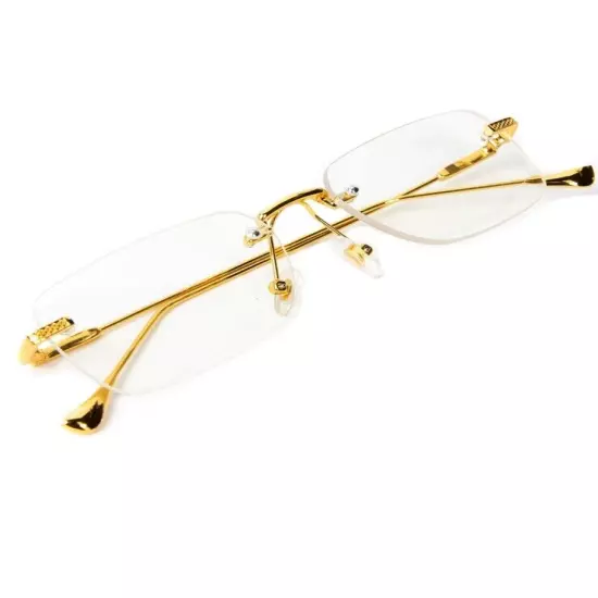 Vintage Gold Frame Rimless Luxury Men's Hip Hop Clear Lens Retro Fashion Glasses