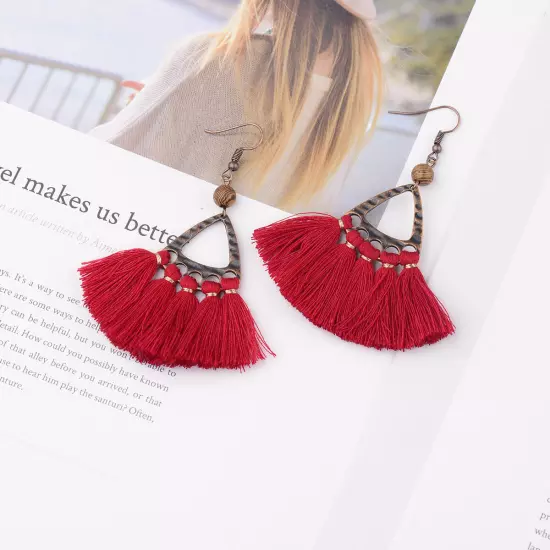 Fashion Women Bohemian Earrings Long Tassel Fringe Drop Dangle Ear Stud Jewelry