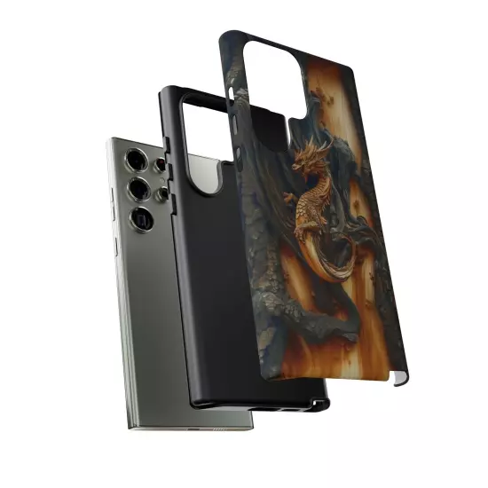 For iPhone, Samsung Galaxy, Pixel - Phone Case Cover - Carved Wood Dragon Print