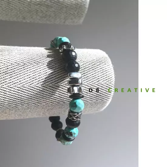 New men's turquoise with onyx and hematite stainless steel bracelet