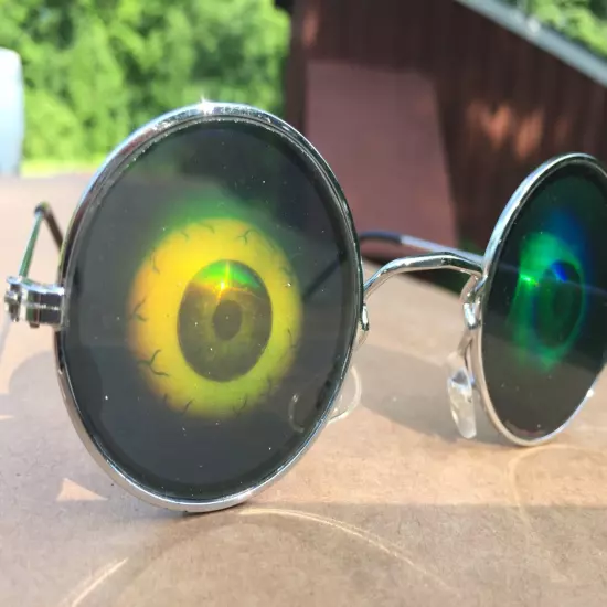 Vintage Hologram Eyeball Round Frame Sunglasses Lennon Style New Old Stock