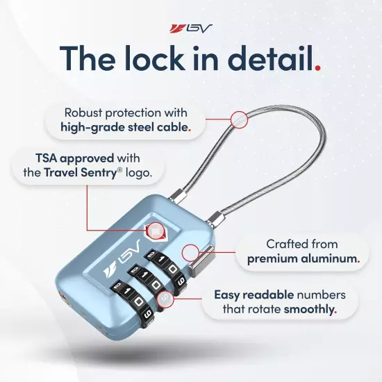 TSA Approved Luggage Travel Lock, Set-Your-Own Combination Lock for School Gym L