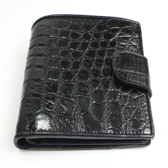 AUTHENTIC CROC SKIN MEN BIFOLD SNAP WALLET SHINY BLACK POCKET COIN SLOT SOFT NEW