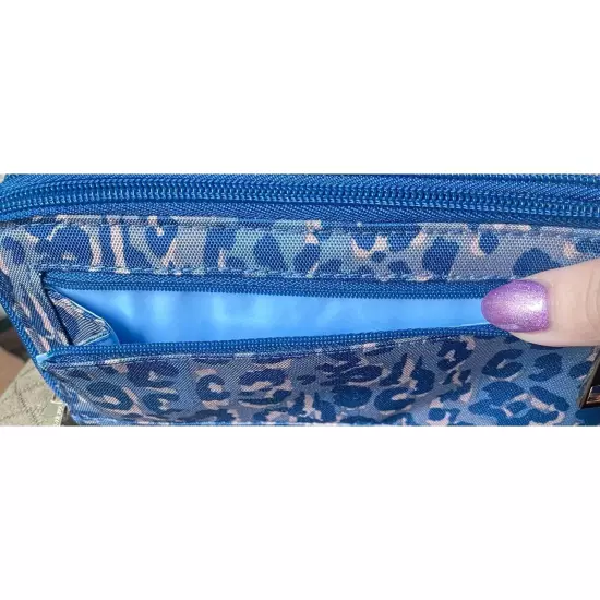 Travelon Blue, Cheetah Leopard Print, Zippered Wallet/ Wristlet, RFID Blocking