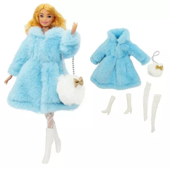 Blue Faux Fur Coat Clothes Set For 11.5" Doll Outfits Socks Boots Bag 1/6 Dolls