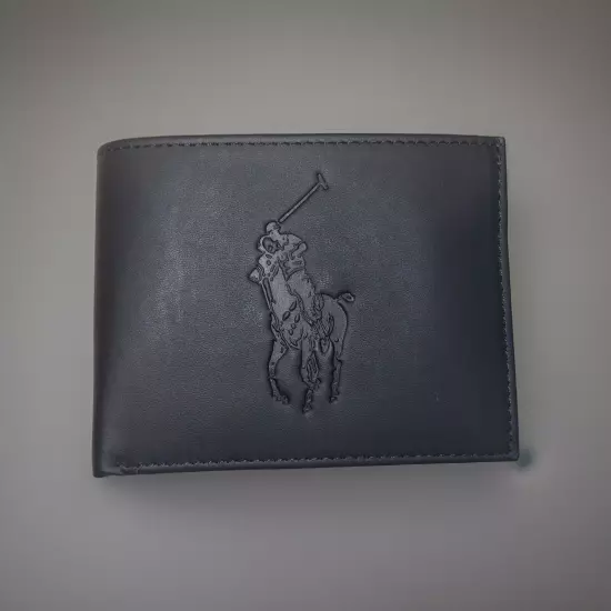 Polo Ralph Lauren Big Pony Black Leather Matte Finish Soft Bifold Wallet New