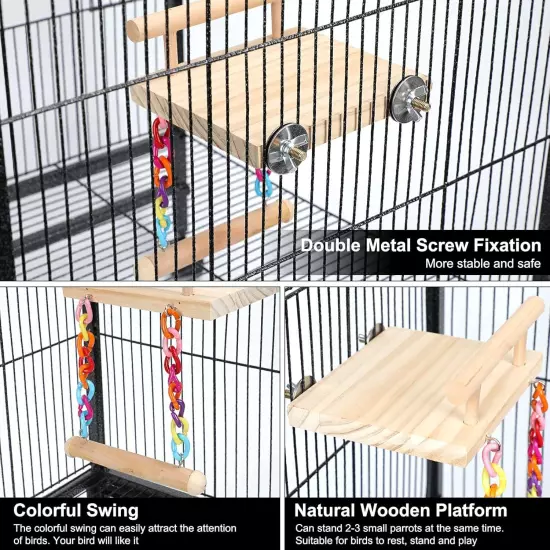 Bird Perches Cage Toys Parrot Wooden Platform Play Gyms Platform+Swing 