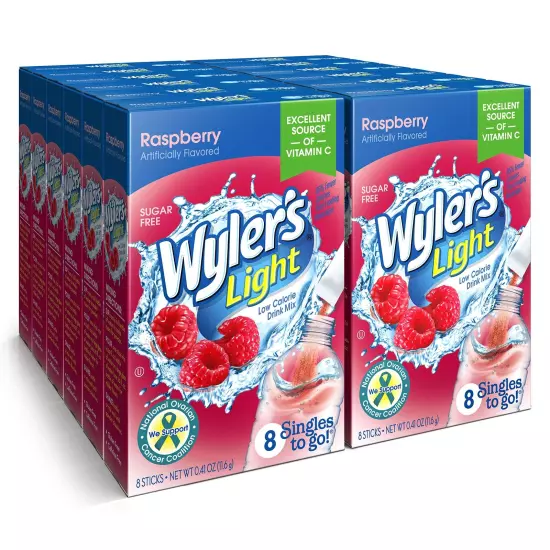 Wyler's Light Singles To Go Powder Packets, Water Drink Mix, Raspberry, 8 Pac...