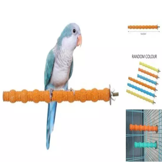  Wood Perch Stand Paw Grinding Stick Toy Colorful Pet Bird Cage 10in / 25cm