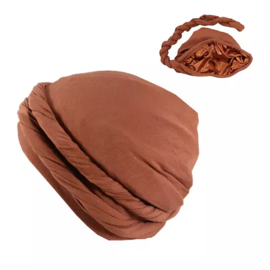 Mens Turban Head Wrap Satin Lined Head Scarf Elastic Headband Caps Halo Hijab