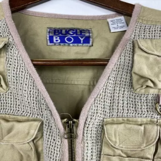 VINTAGE BUGLE BOY TACTICAL VEST KHAKI MENS LARGE HUNTING FISHING 