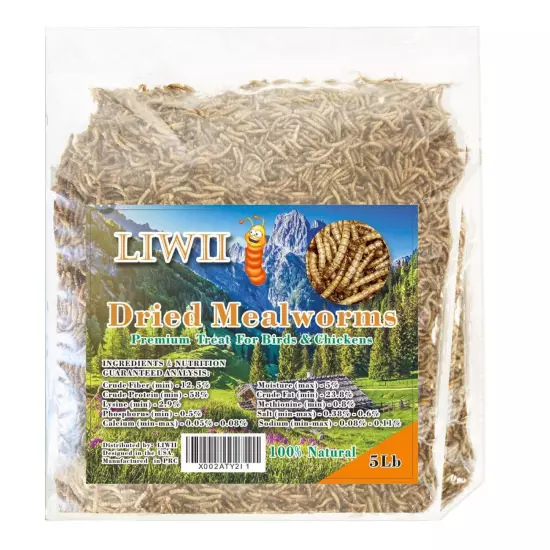 Dried Mealworms -5 LBS- 100% Natural Non GMO High Protein Mealworms - Bulk Me...