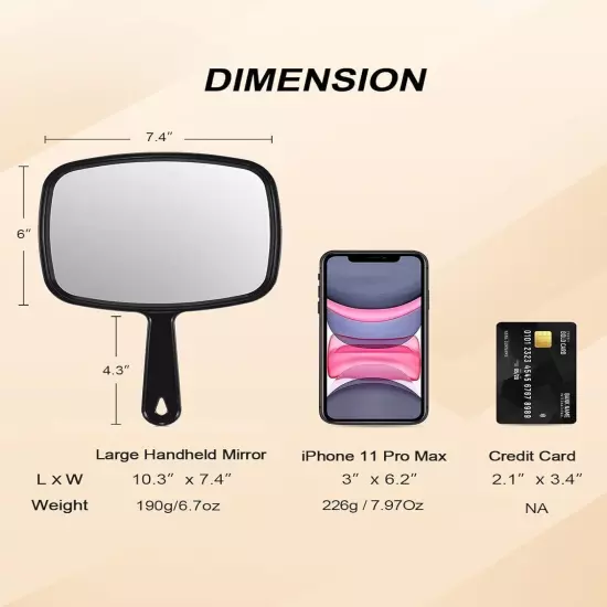 Hand Mirror Salon Barber Hairdressing Handheld Mirror with Handle(Square