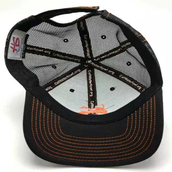 CALIFORNIA WATERFOWL hat black adjustable cap - mesh back orange logo