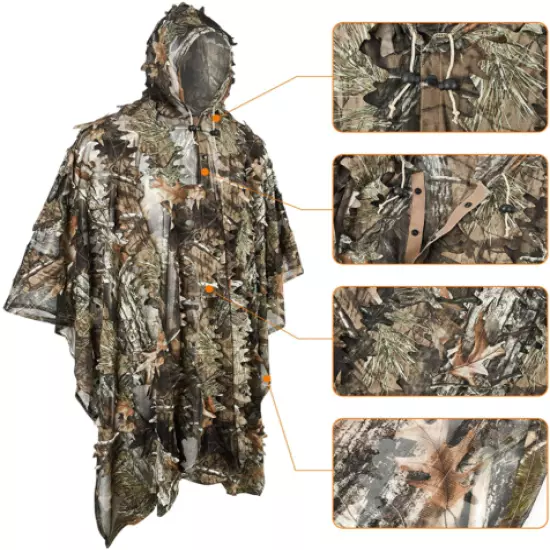 Gilly Suit 3D Leafy Camo Poncho Hunting Ghillie Suits XL/XXL Hiding Wildlife TOP