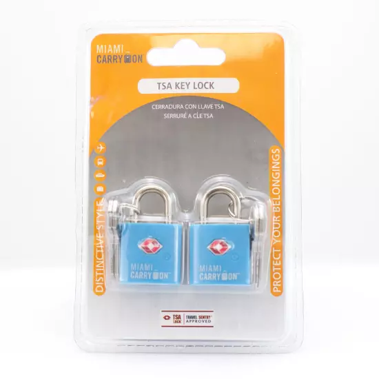 Miami CarryOn TSA Approved Padlock - Best Keyed Luggage Lock Light Blue (2 Pack)