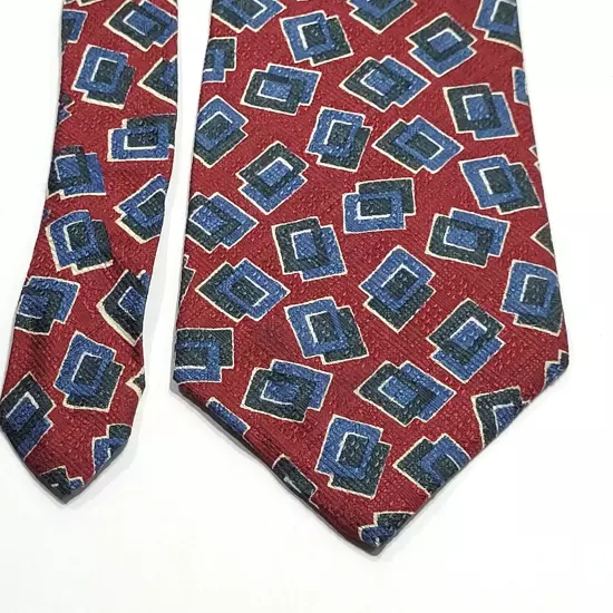 Frank Stella ltd New York Classic Silk Necktie USA Made Geometric Squares Maroon