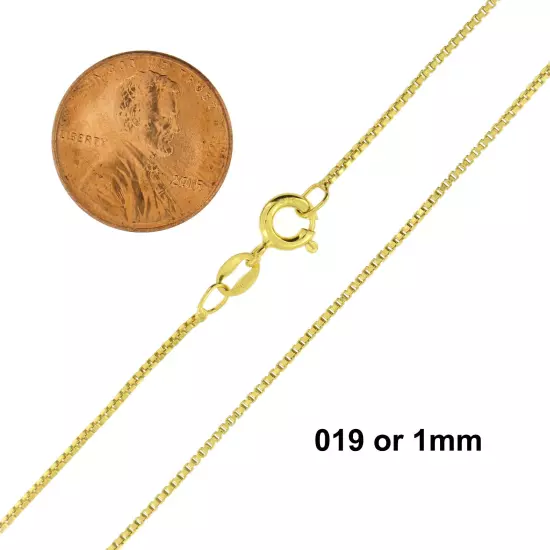 925 Sterling Silver Gold-Plated Box Chain Necklace All Sizes